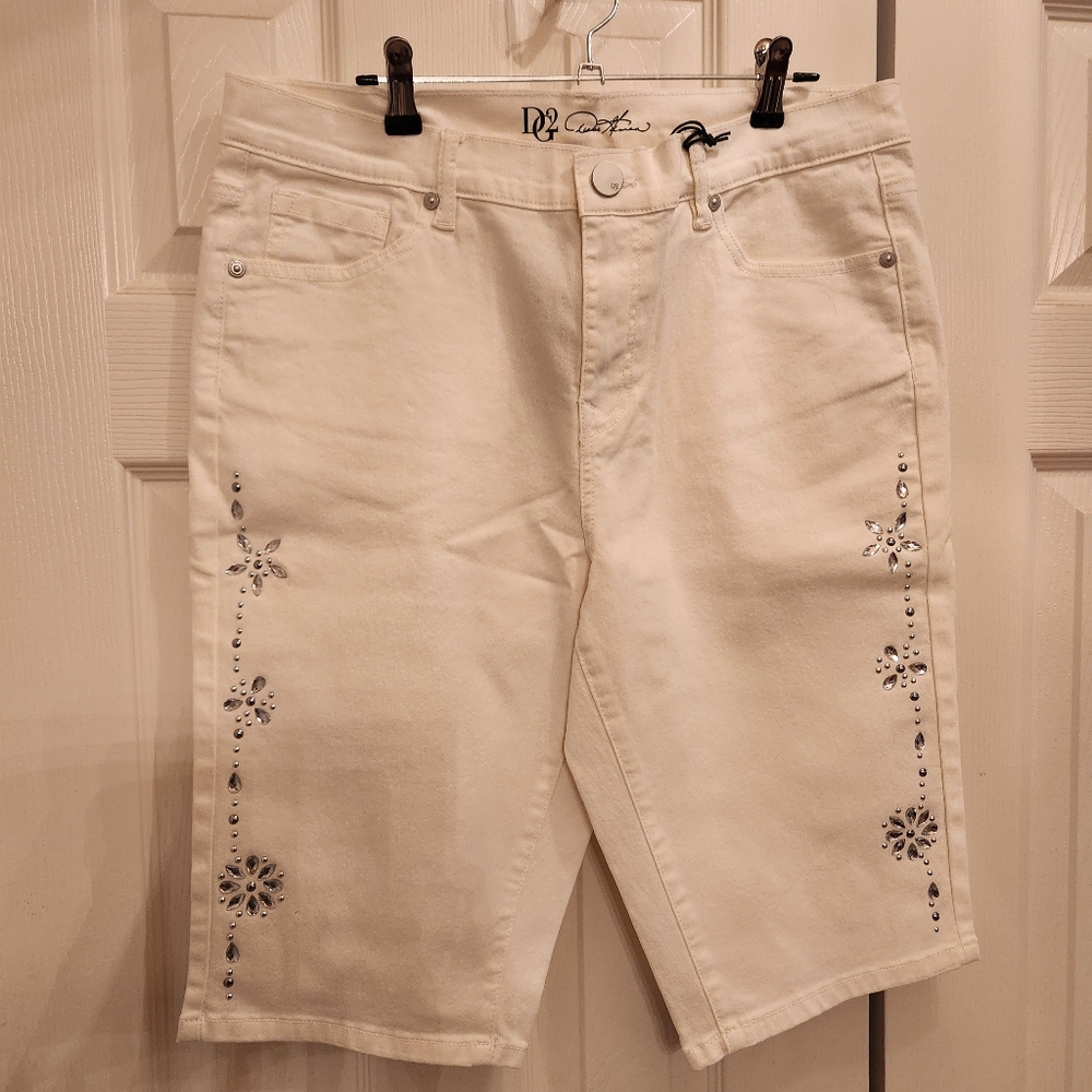 DG2 White Embellished Denim Shorts